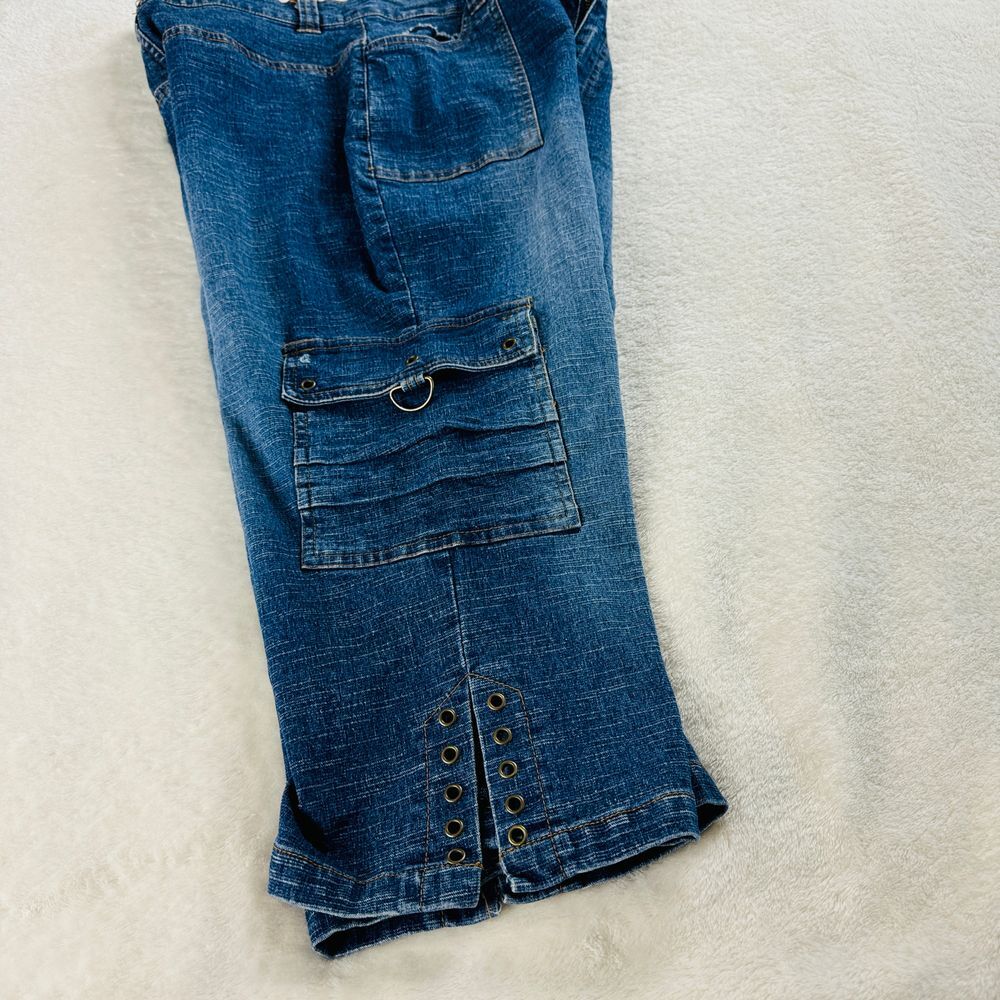 Fashion2Love Cargo Jeans Womens M Fits 10 12 Blue Denim Capri High Rise W30 L16 - Picture 6 of 15